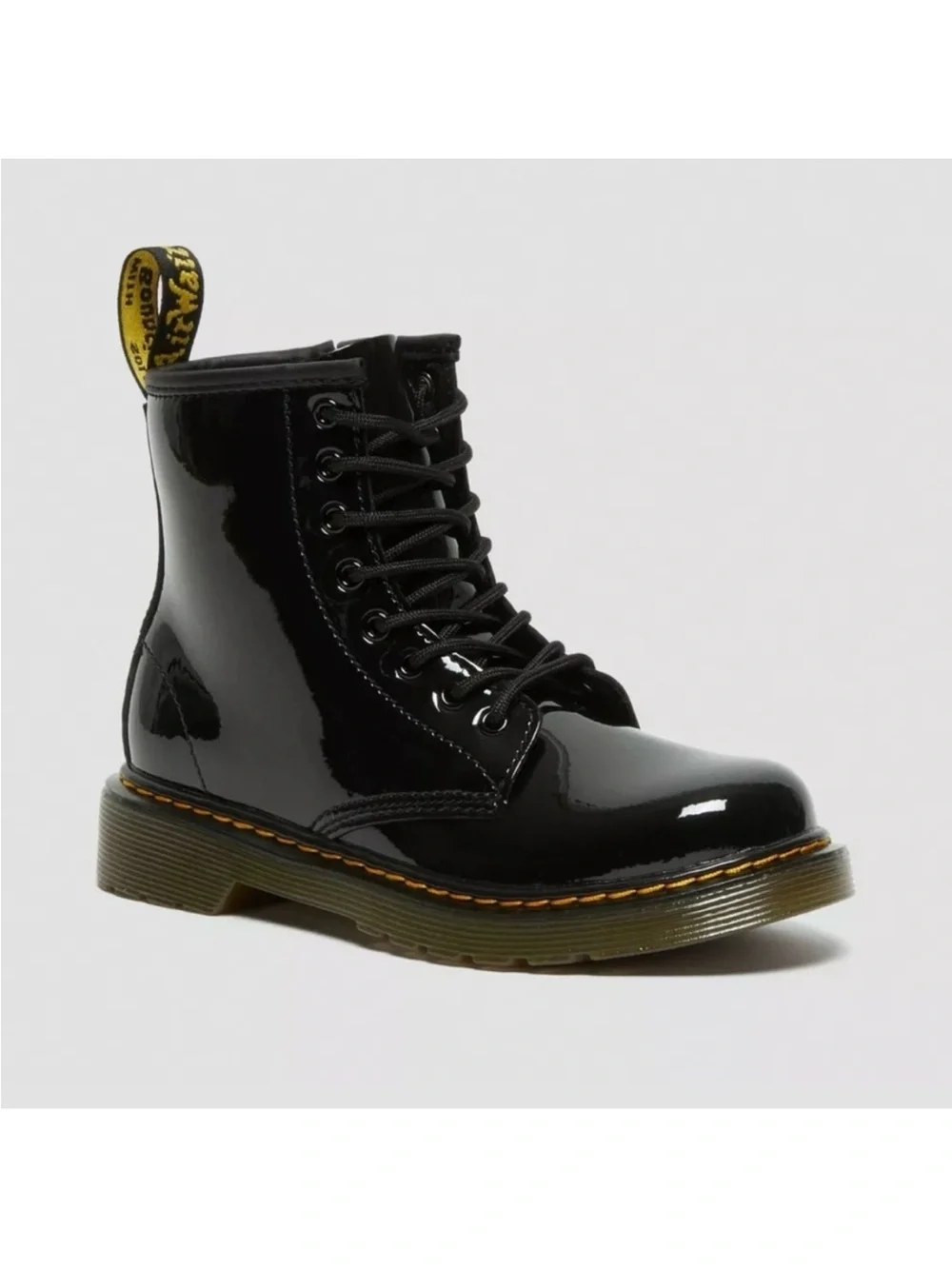 Dr. Martens Kids Black Patent Lace-Up 1460 Ankle Boots